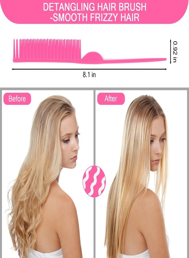 SIMPOR 3 Row Hair Comb for Natural Detangling Hair Styling Brush Nylon Bristle Unbraider Teasing Comb Rat Tail for Women Men Rose Pink - Image 3